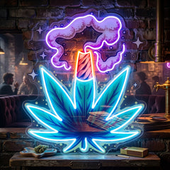 Weed Leaf With Smoke LED Neon Sign Light Pop Art