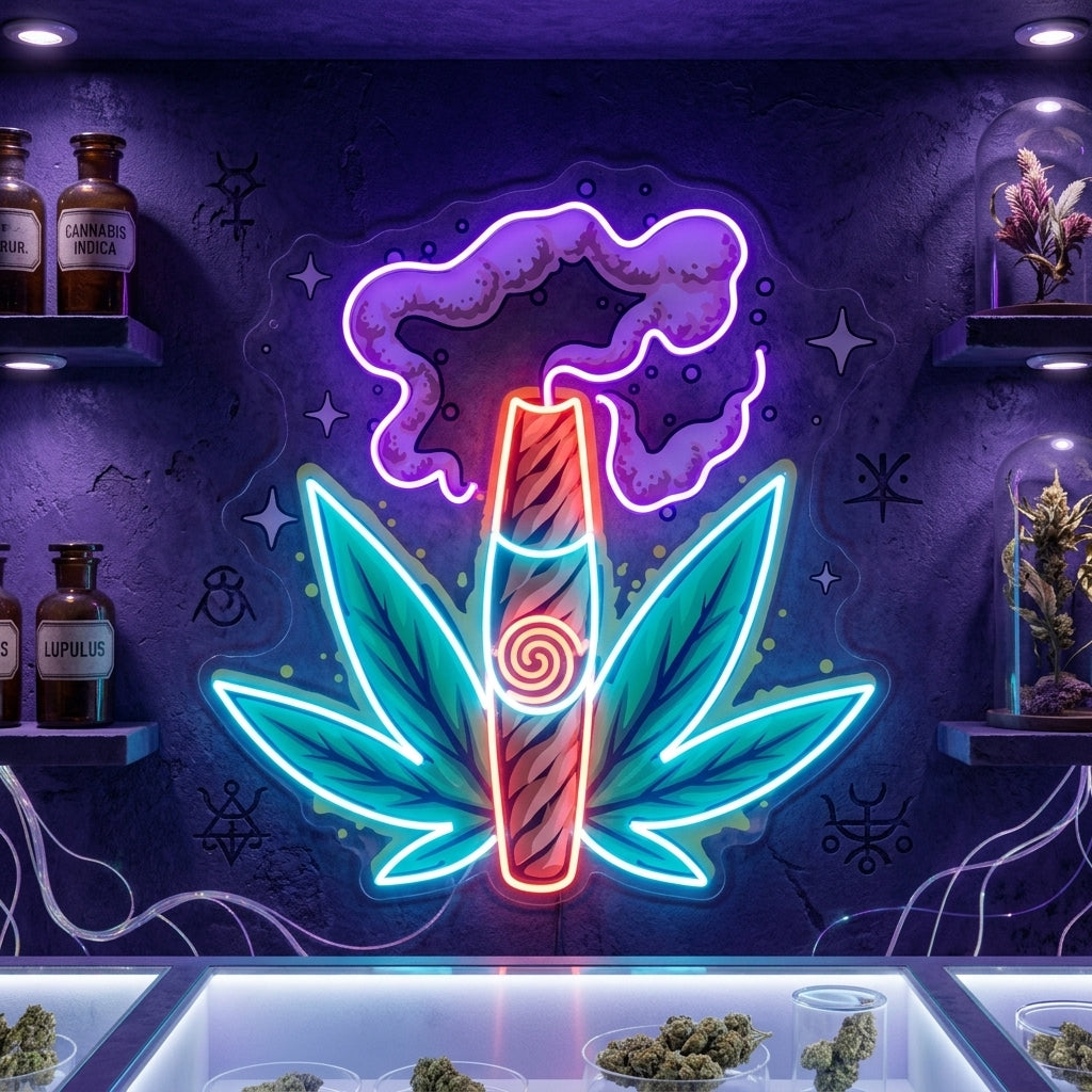 Weed Leaf With Smoke LED Neon Sign Light Pop Art