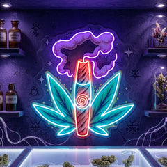 Weed Leaf With Smoke LED Neon Sign Light Pop Art
