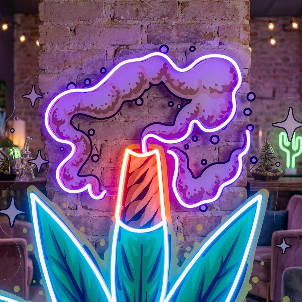 Weed Leaf With Smoke LED Neon Sign Light Pop Art