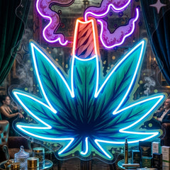Weed Leaf With Smoke LED Neon Sign Light Pop Art