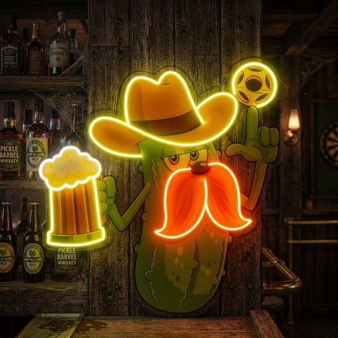 Cowboy Pickle Cartoon LED Neon Sign Light Pop Art