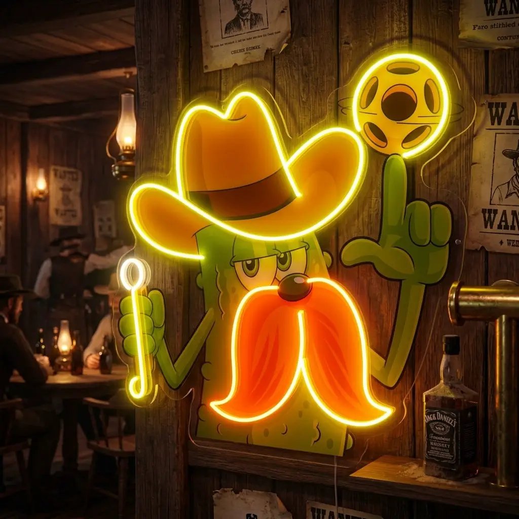 Cowboy Pickle Cartoon LED Neon Sign Light Pop Art