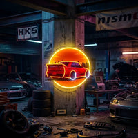 Car With Sunset LED Neon Sign Light Pop Art