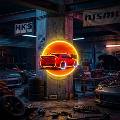 Car With Sunset LED Neon Sign Light Pop Art