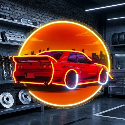 Car With Sunset LED Neon Sign Light Pop Art