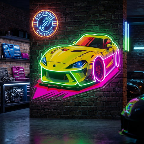 Green Sport Car LED Neon Sign Light Pop Art