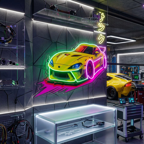 Green Sport Car LED Neon Sign Light Pop Art