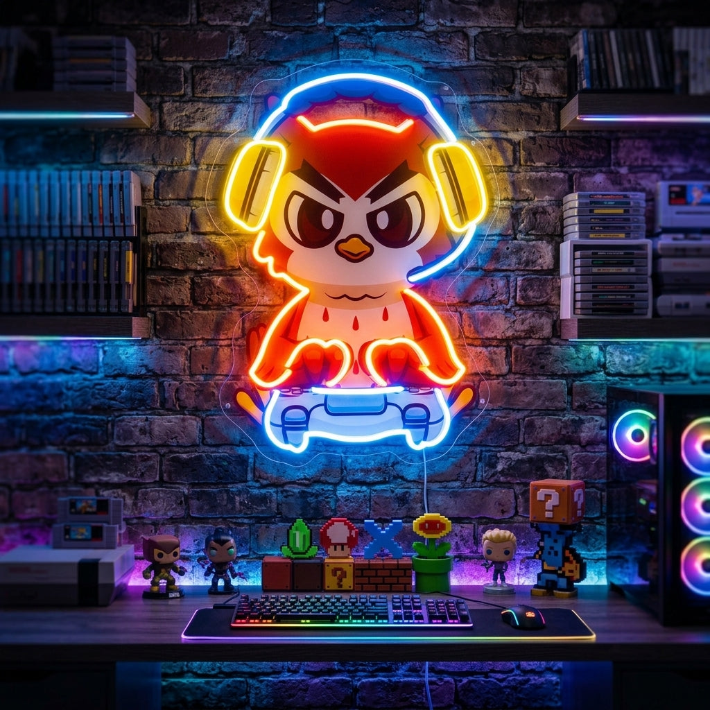 Cute Owl Gaming Cartoon LED Neon Sign Light Pop Art