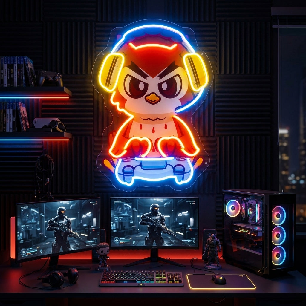 Cute Owl Gaming Cartoon LED Neon Sign Light Pop Art