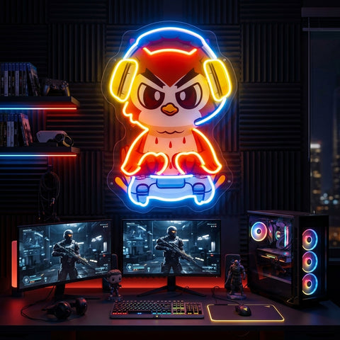 Cute Owl Gaming Cartoon LED Neon Sign Light Pop Art