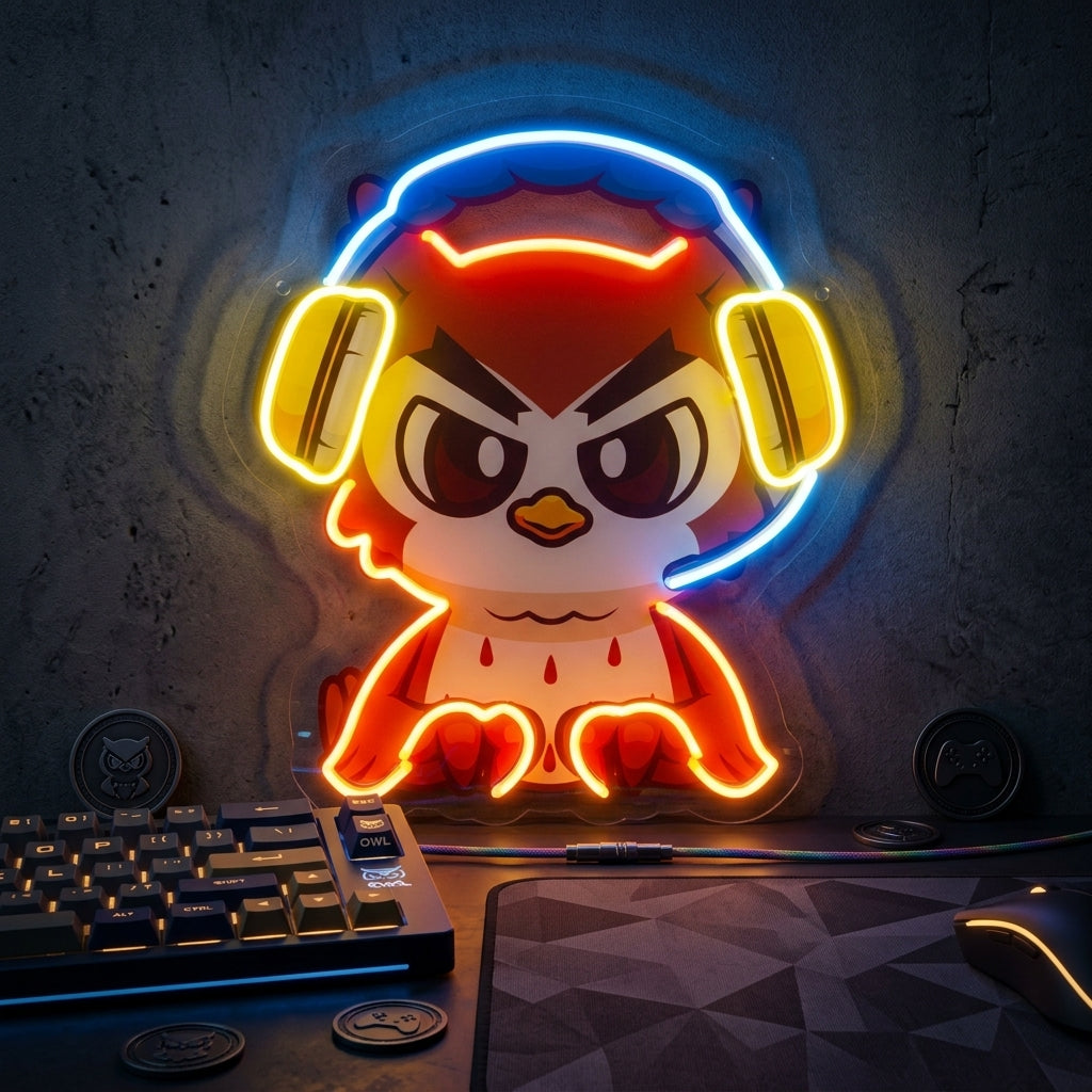 Cute Owl Gaming Cartoon LED Neon Sign Light Pop Art