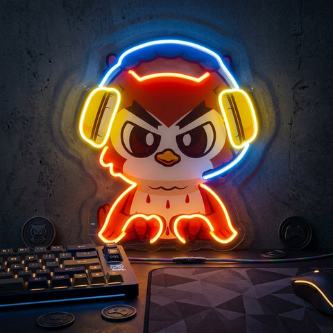 Cute Owl Gaming Cartoon LED Neon Sign Light Pop Art