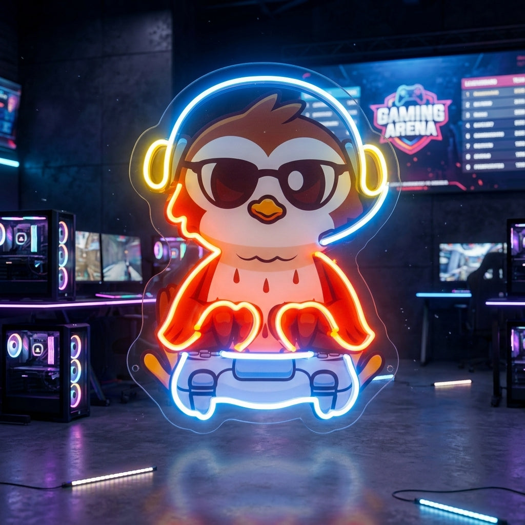 Cute Owl Gaming Cartoon LED Neon Sign Light Pop Art
