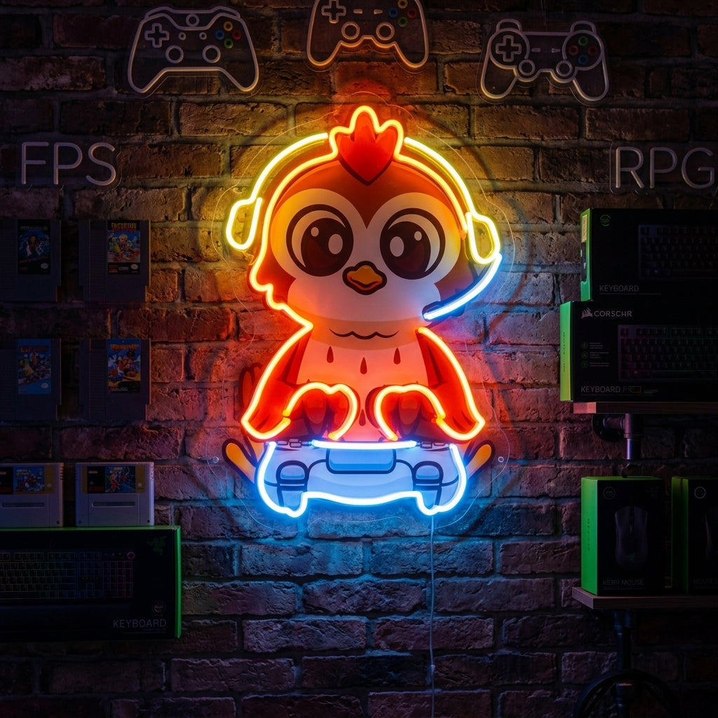Cute Owl Gaming Cartoon LED Neon Sign Light Pop Art