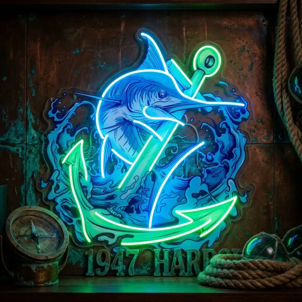 Marlin Fish with Anchor LED Neon Sign Light Pop Art