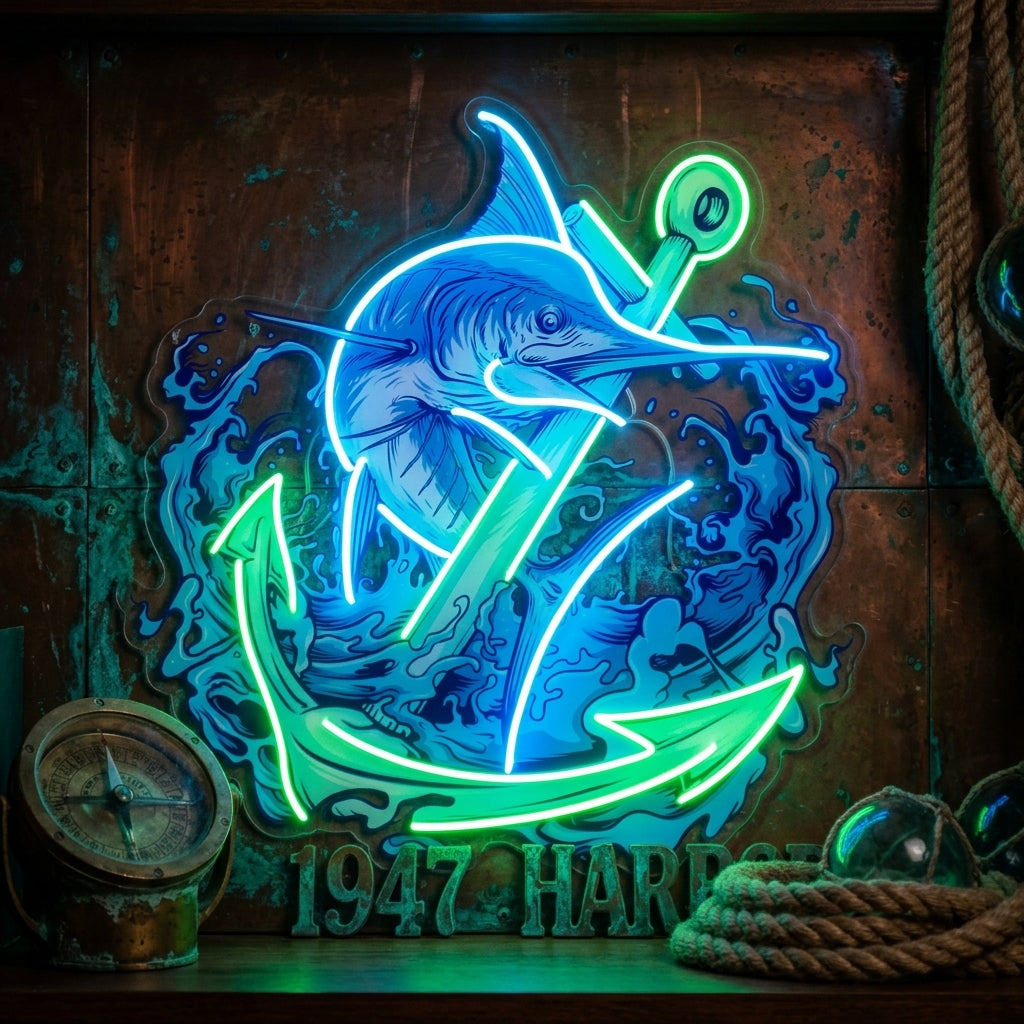 Marlin Fish with Anchor LED Neon Sign Light Pop Art