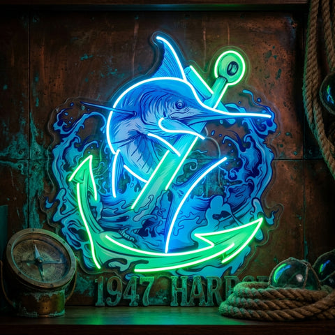 Marlin Fish with Anchor LED Neon Sign Light Pop Art