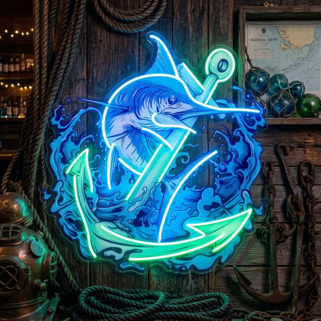Marlin Fish with Anchor LED Neon Sign Light Pop Art