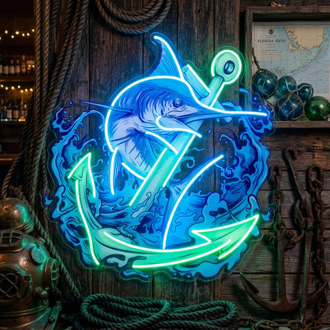 Marlin Fish with Anchor LED Neon Sign Light Pop Art
