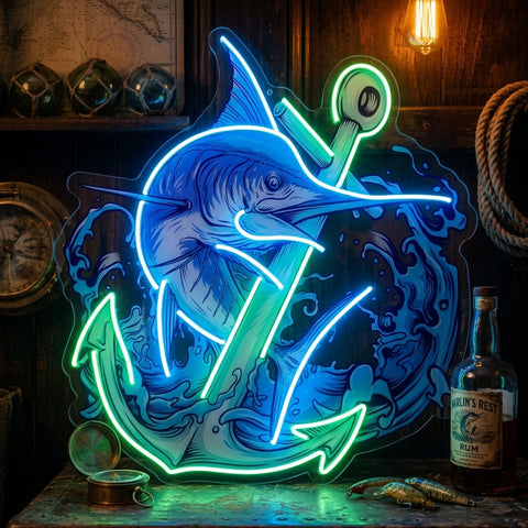 Marlin Fish with Anchor LED Neon Sign Light Pop Art