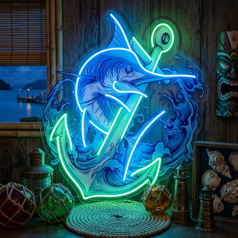 Marlin Fish with Anchor LED Neon Sign Light Pop Art