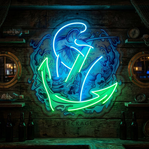 Marlin Fish with Anchor LED Neon Sign Light Pop Art