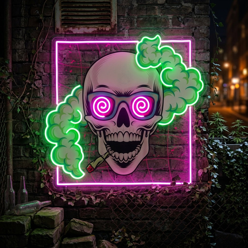 Smoking High Skull LED Neon Sign Light Pop Art