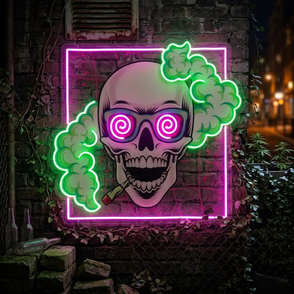 Smoking High Skull LED Neon Sign Light Pop Art