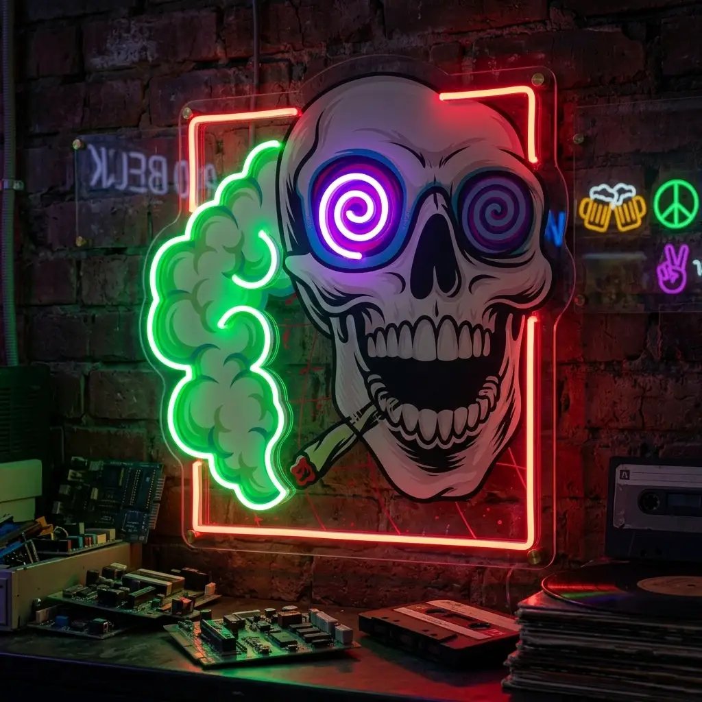 Smoking High Skull LED Neon Sign Light Pop Art