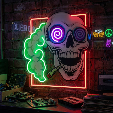 Smoking High Skull LED Neon Sign Light Pop Art