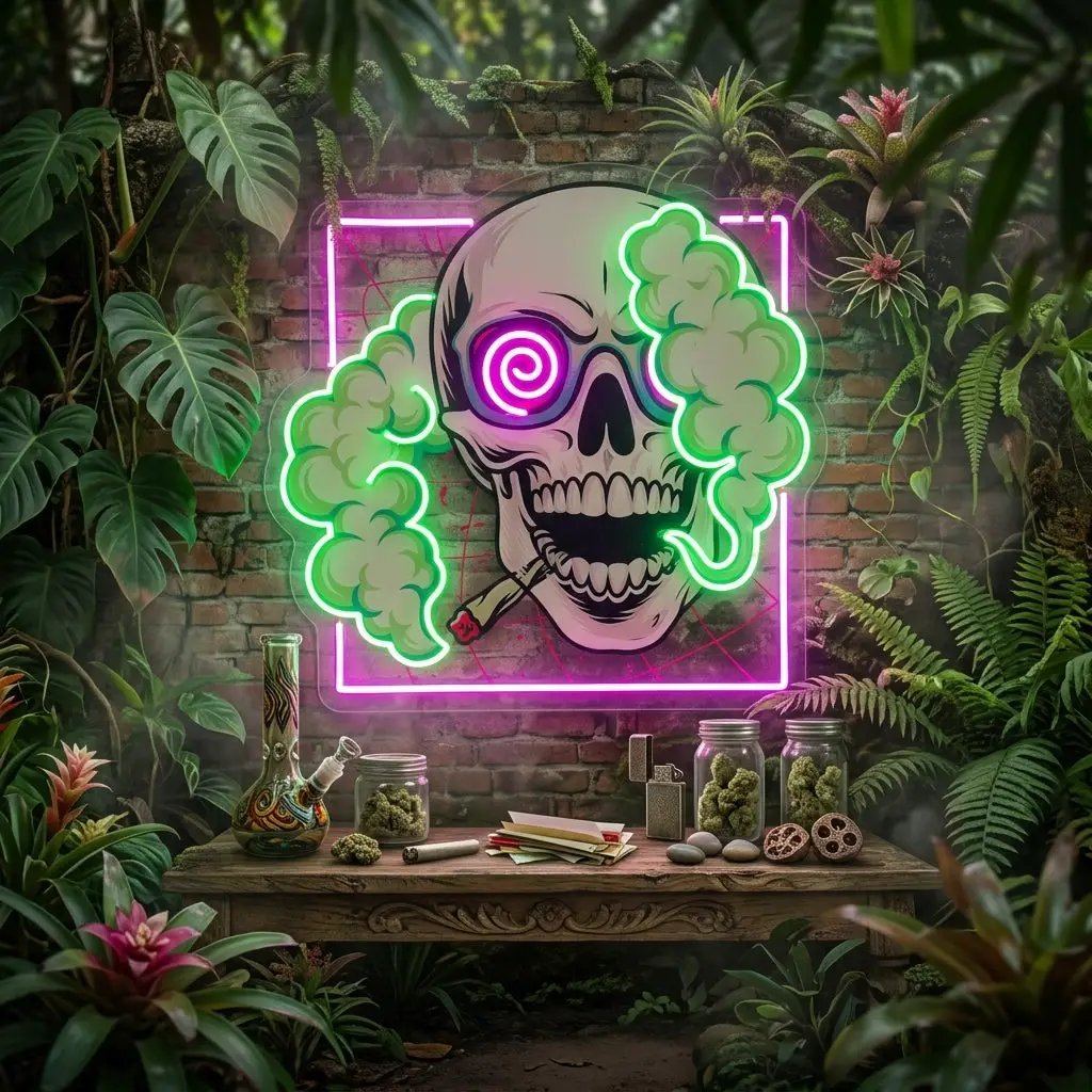 Smoking High Skull LED Neon Sign Light Pop Art