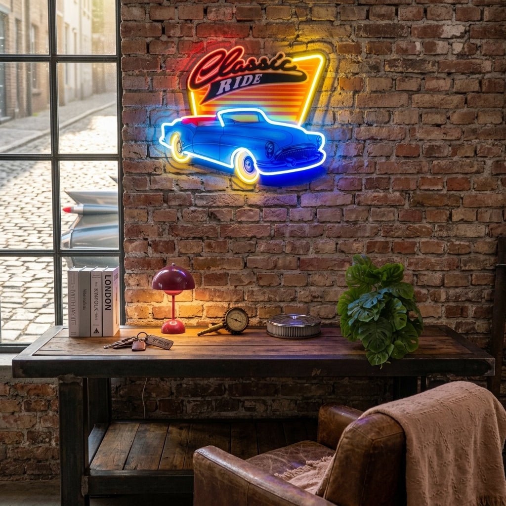 Blue Classic Car LED Neon Sign Light Pop Art