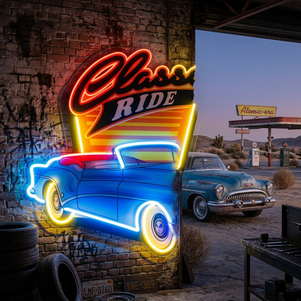 Blue Classic Car LED Neon Sign Light Pop Art