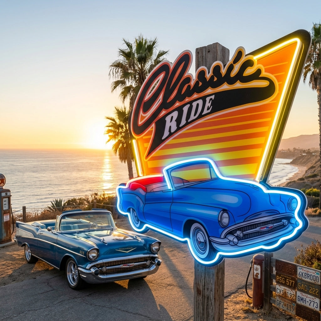 Blue Classic Car LED Neon Sign Light Pop Art