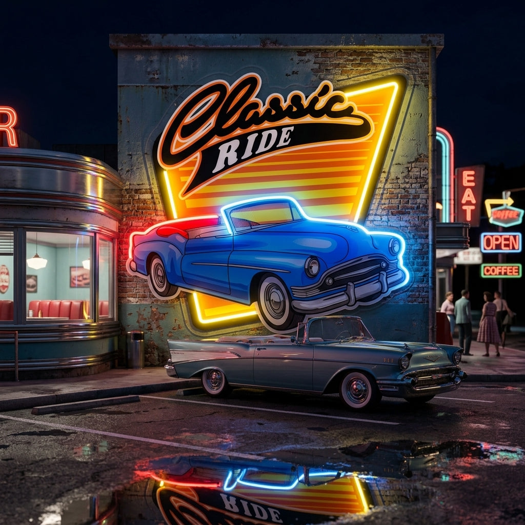 Blue Classic Car LED Neon Sign Light Pop Art