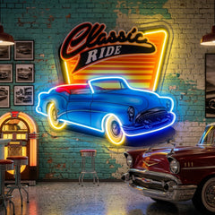 Blue Classic Car LED Neon Sign Light Pop Art