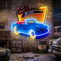 Blue Classic Car LED Neon Sign Light Pop Art