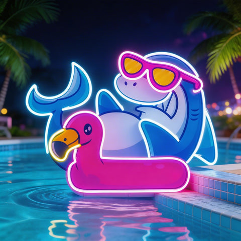 Shark Relax On Flamingo Tires LED Neon Sign Light Pop Art