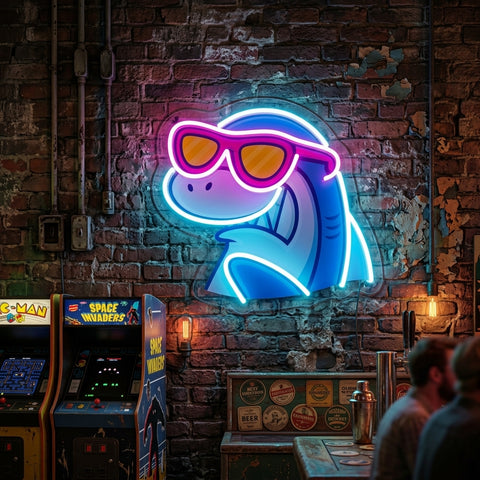 Shark Relax On Flamingo Tires LED Neon Sign Light Pop Art