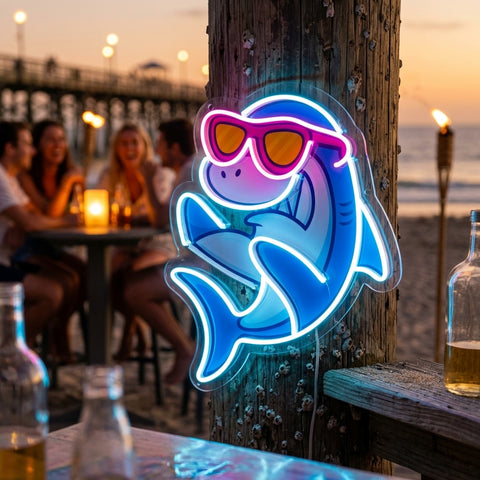 Shark Relax On Flamingo Tires LED Neon Sign Light Pop Art