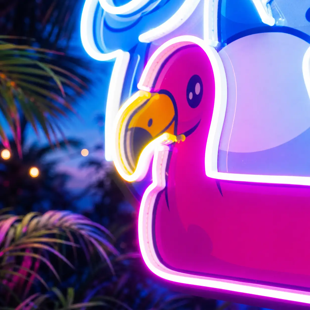 Shark Relax On Flamingo Tires LED Neon Sign Light Pop Art