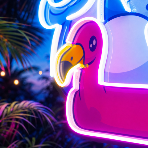 Shark Relax On Flamingo Tires LED Neon Sign Light Pop Art