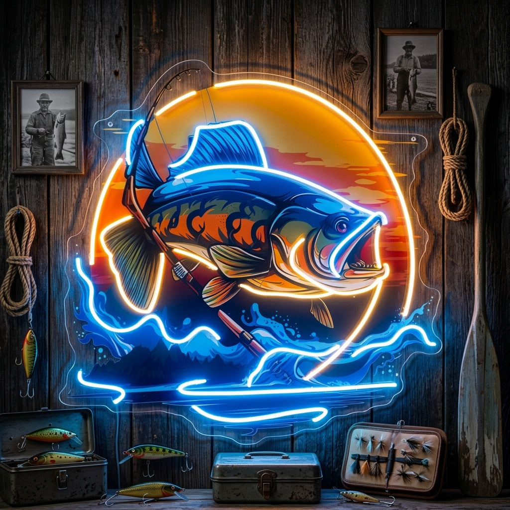 Fishing Cartoon LED Neon Sign Light Pop Art