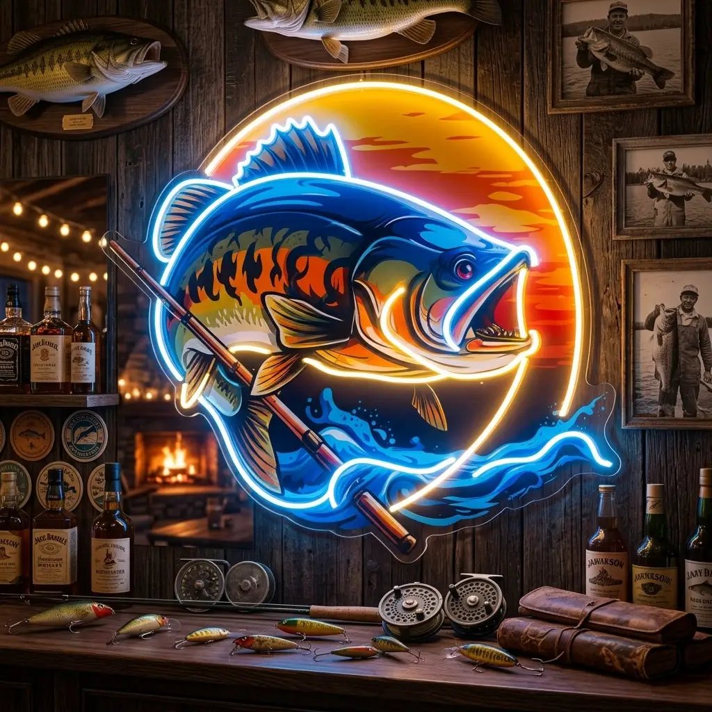 Fishing Cartoon LED Neon Sign Light Pop Art
