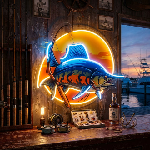 Fishing Cartoon LED Neon Sign Light Pop Art