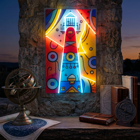 Lighthouse Painting In Abstract Art LED Neon Sign Light Pop Art