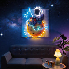 Astronaut Fishing Led Neon Acrylic Artwork