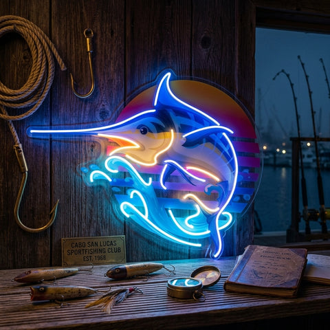 Colorful Ocean Fishing LED Neon Sign Light Pop Art