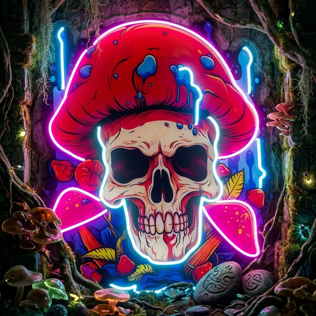 A Skull With A Mushroom Hat LED Neon Sign Light Pop Art – view 8